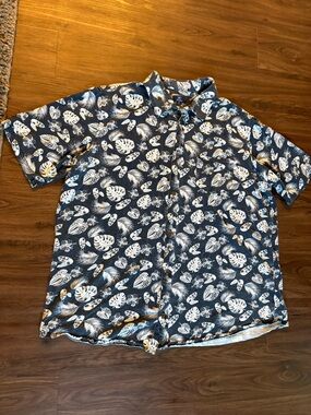 George Navy Blue Tropical Leaf Button-Up Shirt